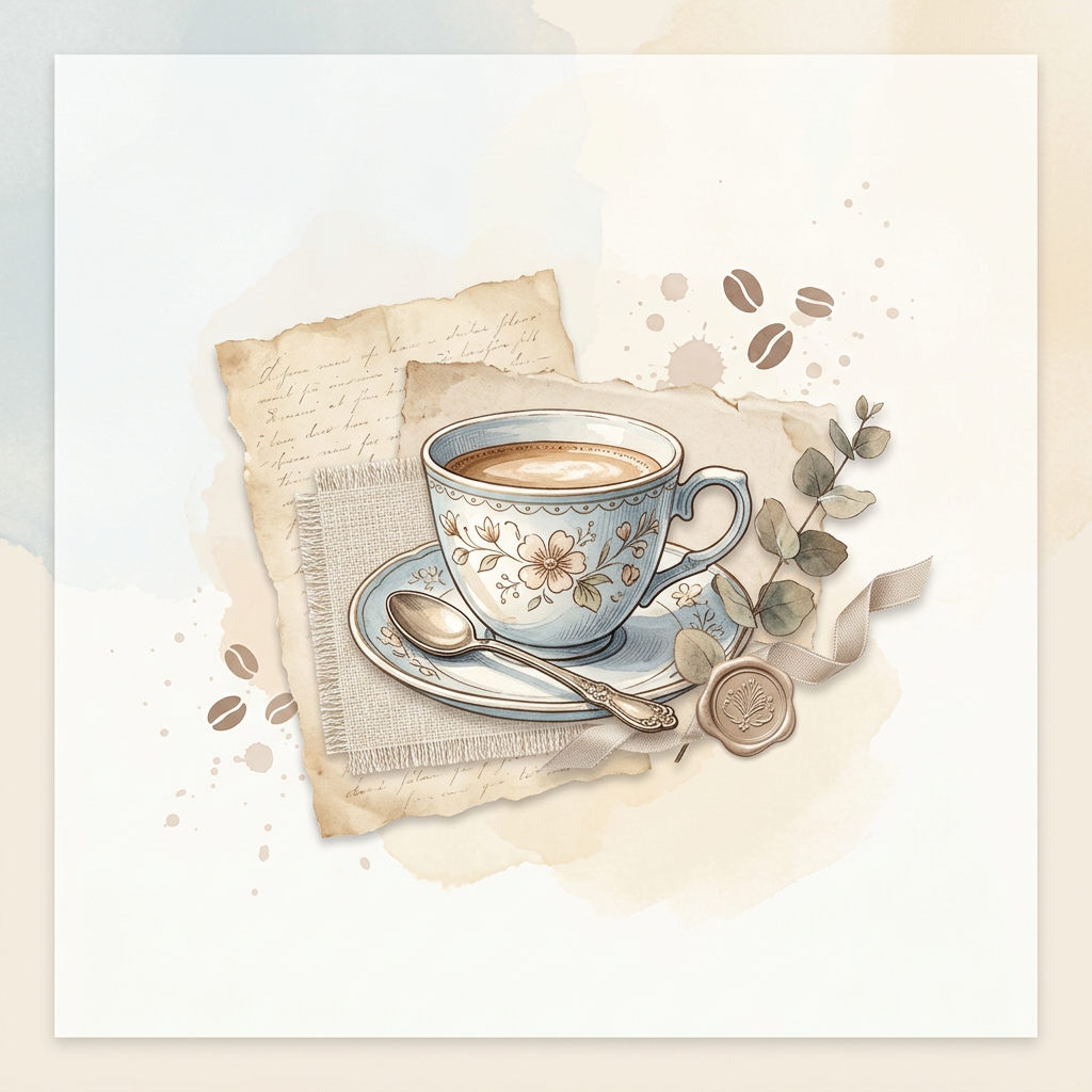 Illustration café vintage en style scrapbook